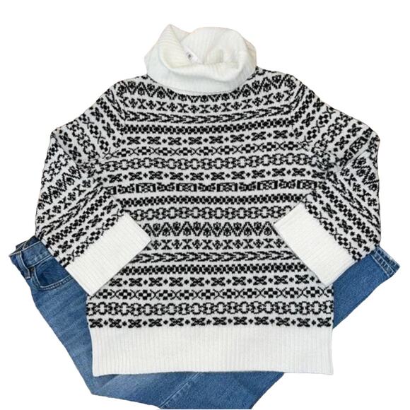 NWT Ann Taylor Winter White and Black Fairisle Turtleneck Soft Sweater - SMALL - Picture 1 of 8